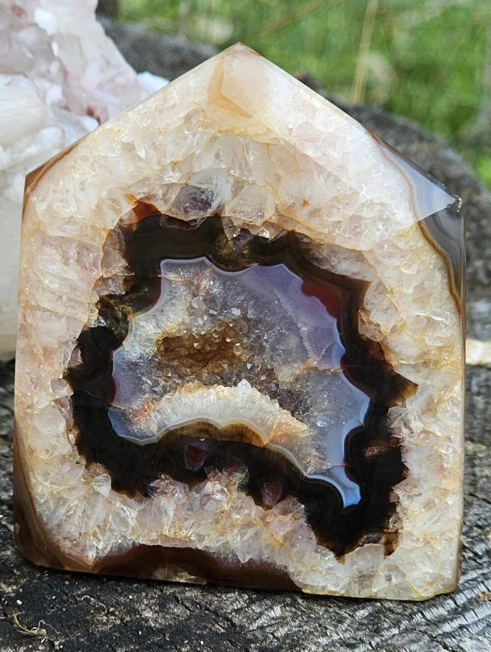🌸Pink Amethyst, Carnelian & Agate Crystal Tower-Blue Portal Orange Druzy-OOAK!✨
